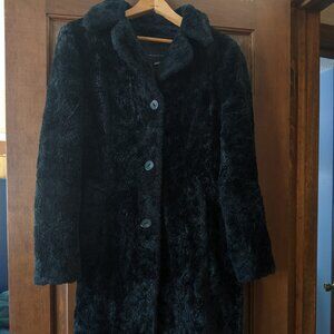 Vintage Faux Fur Long Black Dress Coat